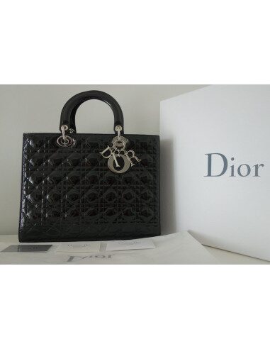 SAC LADY DIOR VERNI NOIR GRAND MODELE