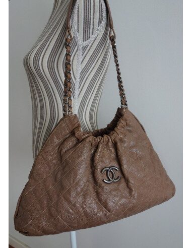 SAC CHANEL SHOPPING CUIR NOISETTE
