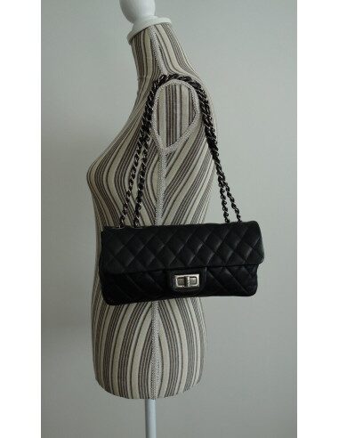 SAC CHANEL 2.55 CUIR NOIR BAGUETTE