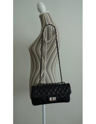 SAC CHANEL 2.55 CUIR NOIR BAGUETTE