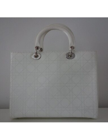 SAC LADY DIOR GM CUIR VERNI BLANC 