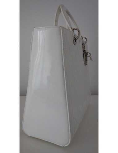 SAC LADY DIOR GM CUIR VERNI BLANC 