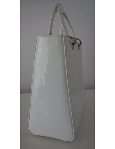 SAC LADY DIOR GM CUIR VERNI BLANC 
