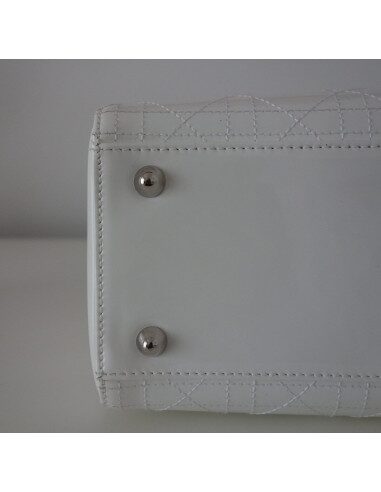 SAC LADY DIOR GM CUIR VERNI BLANC 
