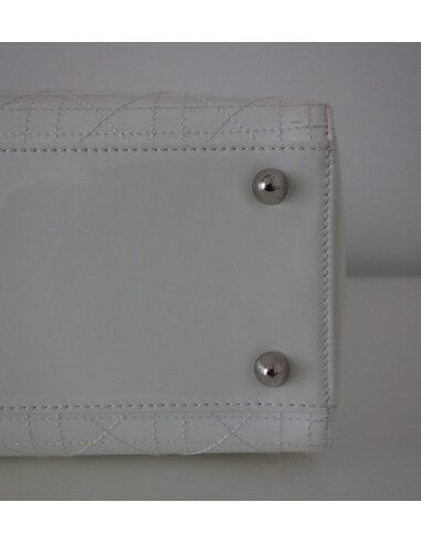 SAC LADY DIOR GM CUIR VERNI BLANC 