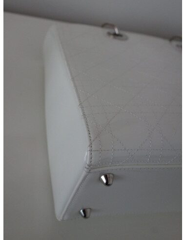 SAC LADY DIOR GM CUIR VERNI BLANC 