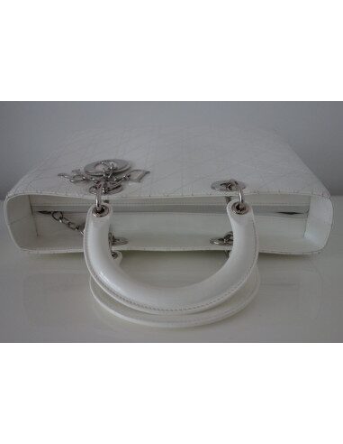SAC LADY DIOR GM CUIR VERNI BLANC 