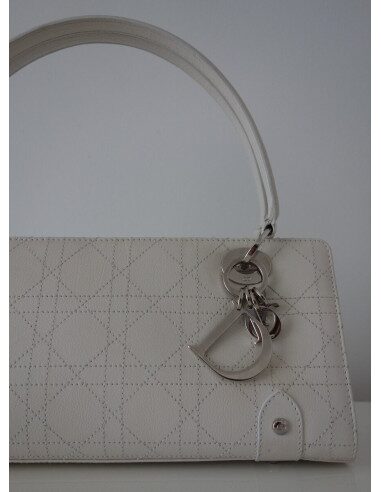 SAC LADY DIOR CUIR BLANC 