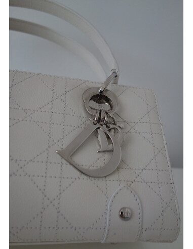 SAC LADY DIOR CUIR BLANC 