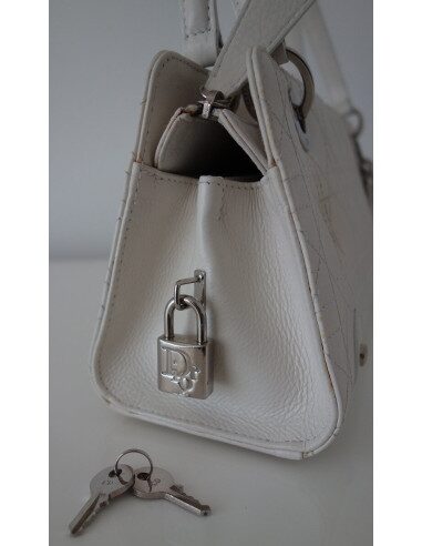 SAC LADY DIOR CUIR BLANC 