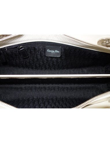 SAC LADY DIOR CUIR BLANC 