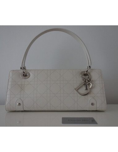 SAC LADY DIOR CUIR BLANC 