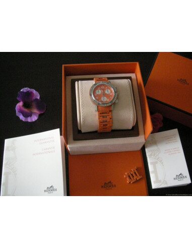 MONTRE HERMES CLIPPER PLONGEE CHRONO CAOUTCHOUC ORANGE