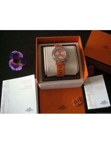 MONTRE HERMES CLIPPER PLONGEE CHRONO CAOUTCHOUC ORANGE