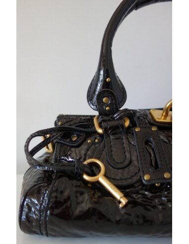 SAC CHLOE PADDINGTON CUIR VERNI NOIR 