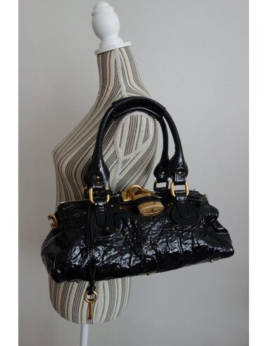 SAC CHLOE PADDINGTON CUIR VERNI NOIR 