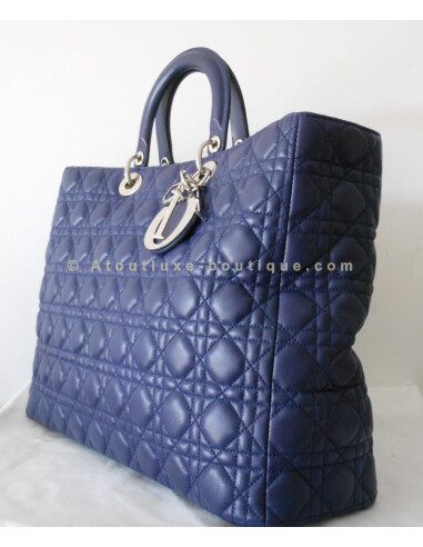 SAC LADY DIOR BLEU FONCE MAXI JUMBO
