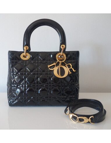 SAC LADY DIOR MEDIUM VERNI NOIR