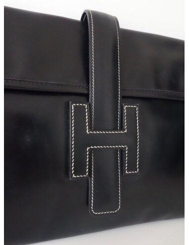 POCHETTE HERMES JIGE CUIR NOIR