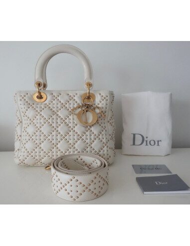 SAC LADY DIOR CLOUTE VEAU ECRU