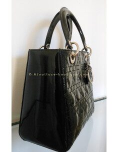 SAC LADY DIOR NOIR VERNI - MOYEN MODELE 2