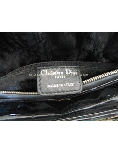 SAC LADY DIOR NOIR VERNI - MOYEN MODELE