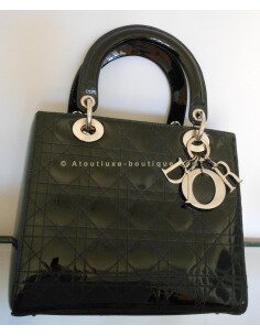 SAC LADY DIOR NOIR VERNI - MOYEN MODELE