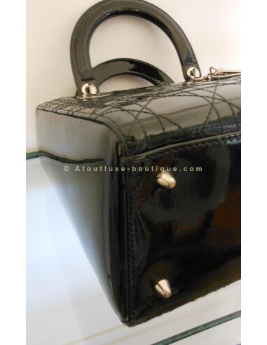 SAC LADY DIOR NOIR VERNI - MOYEN MODELE