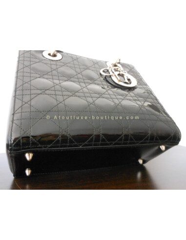 SAC LADY DIOR NOIR VERNI - MOYEN MODELE