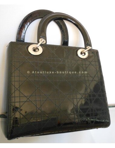 SAC LADY DIOR NOIR VERNI - MOYEN MODELE