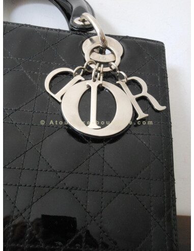 SAC LADY DIOR NOIR VERNI - MOYEN MODELE