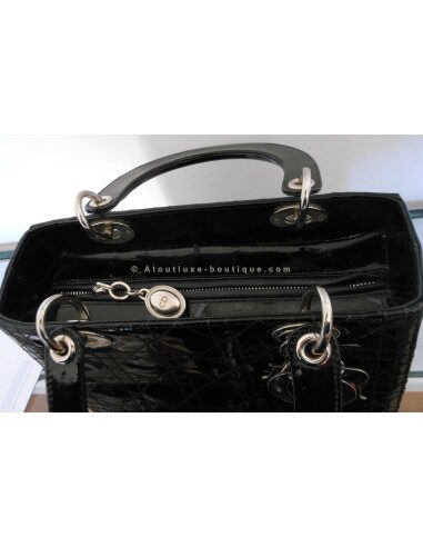 SAC LADY DIOR NOIR VERNI - MOYEN MODELE