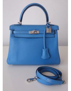 SAC HERMES KELLY 25 BLEU PARADIS