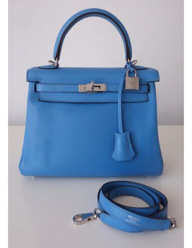SAC HERMES KELLY 25 BLEU PARADIS