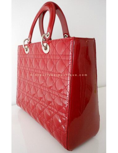 SAC LADY DIOR ROUGE VERNI - GRAND MODELE