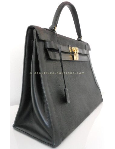 SAC HERMES KELLY NOIR VINTAGE BI-MATIERE