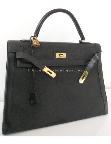 SAC HERMES KELLY NOIR VINTAGE BI-MATIERE