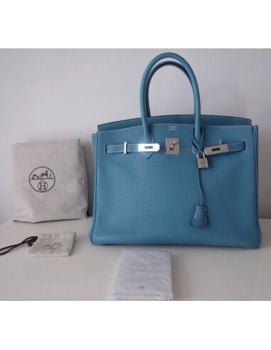 Sac Hermes Birkin 35 bleu jean
