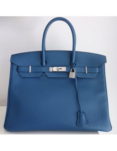 Sac Hermes Birkin 35 bleu de Galice