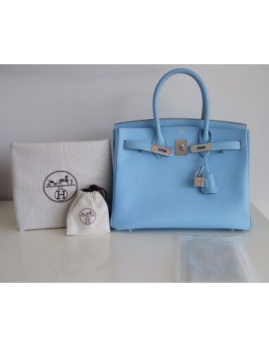 Sac Hermes Birkin 30 bleu céleste