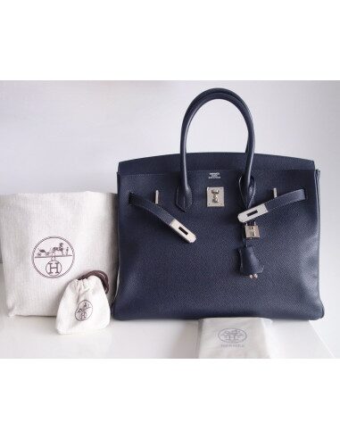 Sac Hermes Birkin 35 bleu marine