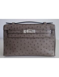 Pochette Hermes Kelly autruche étoupe