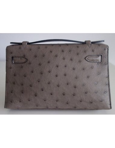 Pochette Hermes Kelly autruche étoupe