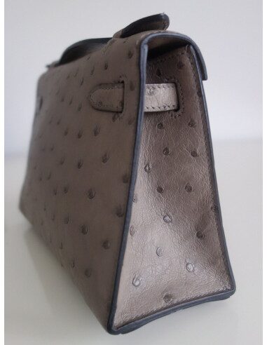 Pochette Hermes Kelly autruche étoupe
