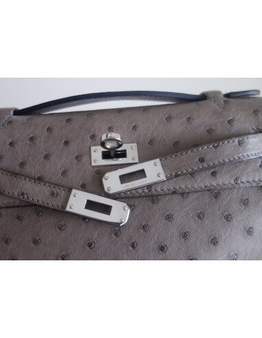 Pochette Hermes Kelly autruche étoupe