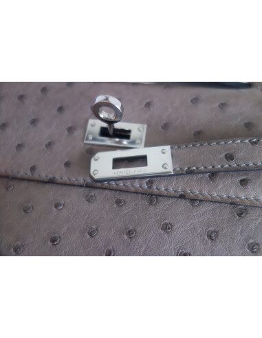 Pochette Hermes Kelly autruche étoupe