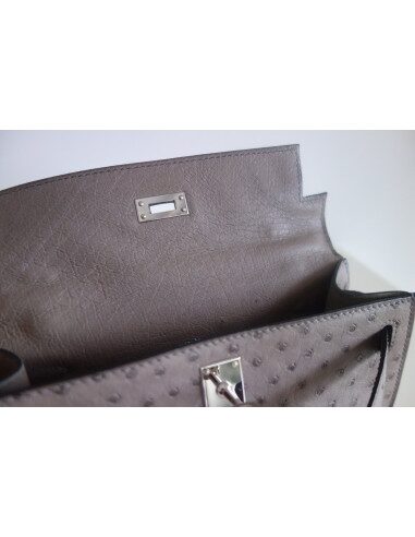 Pochette Hermes Kelly autruche étoupe