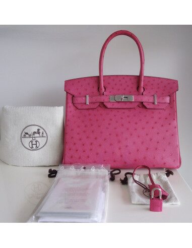 Sac Hermes Birkin 30 autruche rose