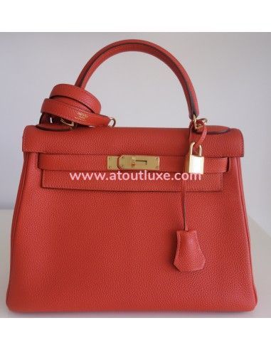 Sac Hermes Kelly 28 orange poppy