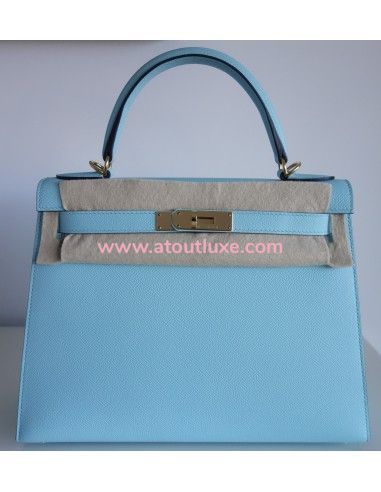 Sac Hermes Kelly 28 bleu Atoll